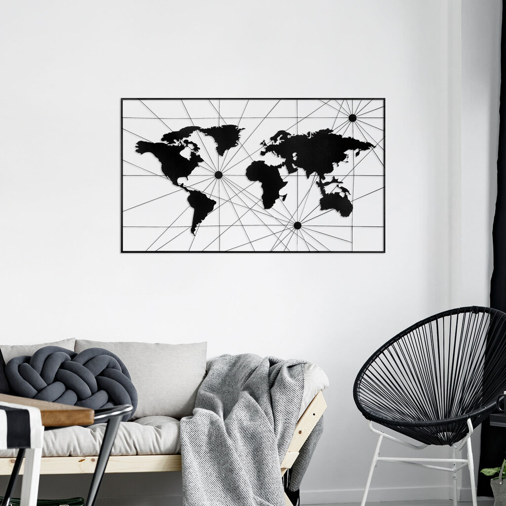 Wallity metallist seinakaunistus World map 16, 70 cm hind ja info | Sisustuselemendid | hansapost.ee