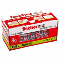 Шипы Fischer DuoPower 555005 Ø 5 x 25 mm Нейлон (100 штук) цена и информация | Механические инструменты | hansapost.ee