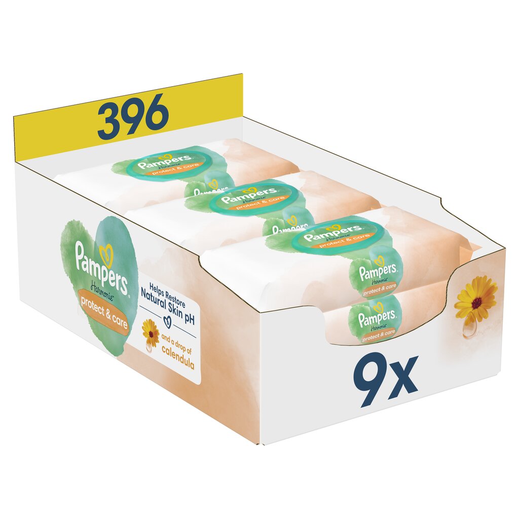 Pampers Harmonie Protect & Care Niisked Beebisalvrätid, 9 Pakki hind ja info | Niisked salvrätikud lastele | hansapost.ee