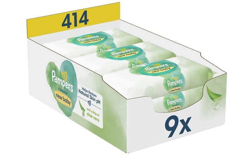 Pampers Harmonie New Baby Niisked Beebisalvrätid, 9 Pakki цена и информация | Niisked salvrätikud lastele | hansapost.ee