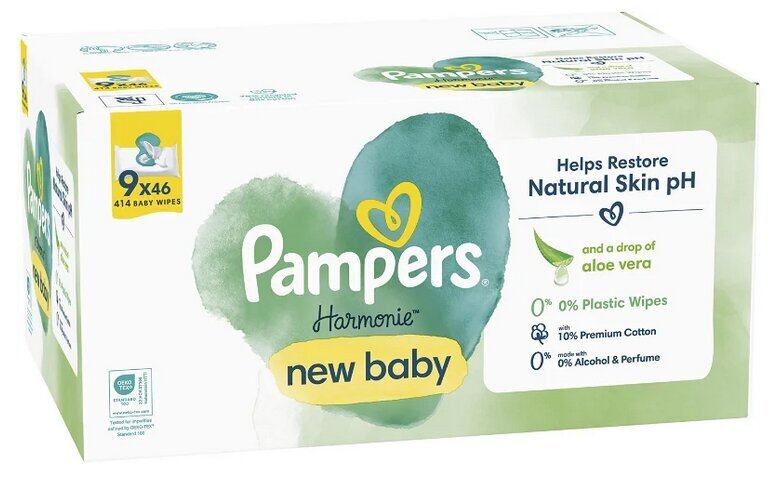 Pampers Harmonie New Baby Niisked Beebisalvrätid, 9 Pakki цена и информация | Niisked salvrätikud lastele | hansapost.ee