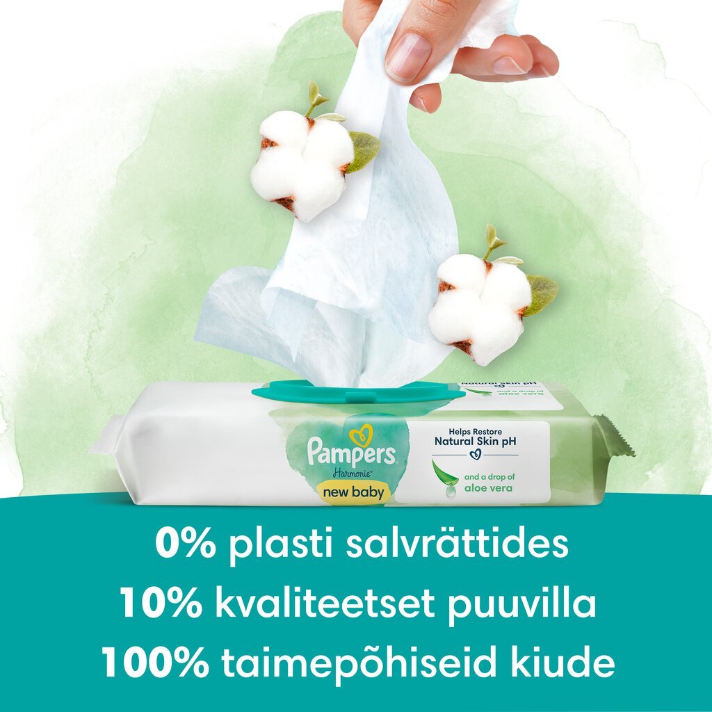 Pampers Harmonie New Baby Niisked Beebisalvrätid, 9 Pakki цена и информация | Niisked salvrätikud lastele | hansapost.ee