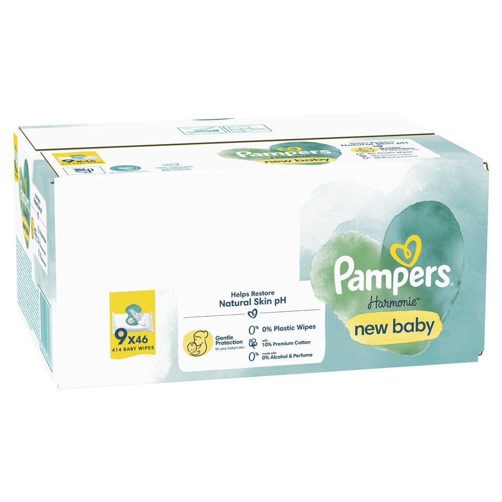 Pampers Harmonie New Baby Niisked Beebisalvrätid, 9 Pakki цена и информация | Niisked salvrätikud lastele | hansapost.ee