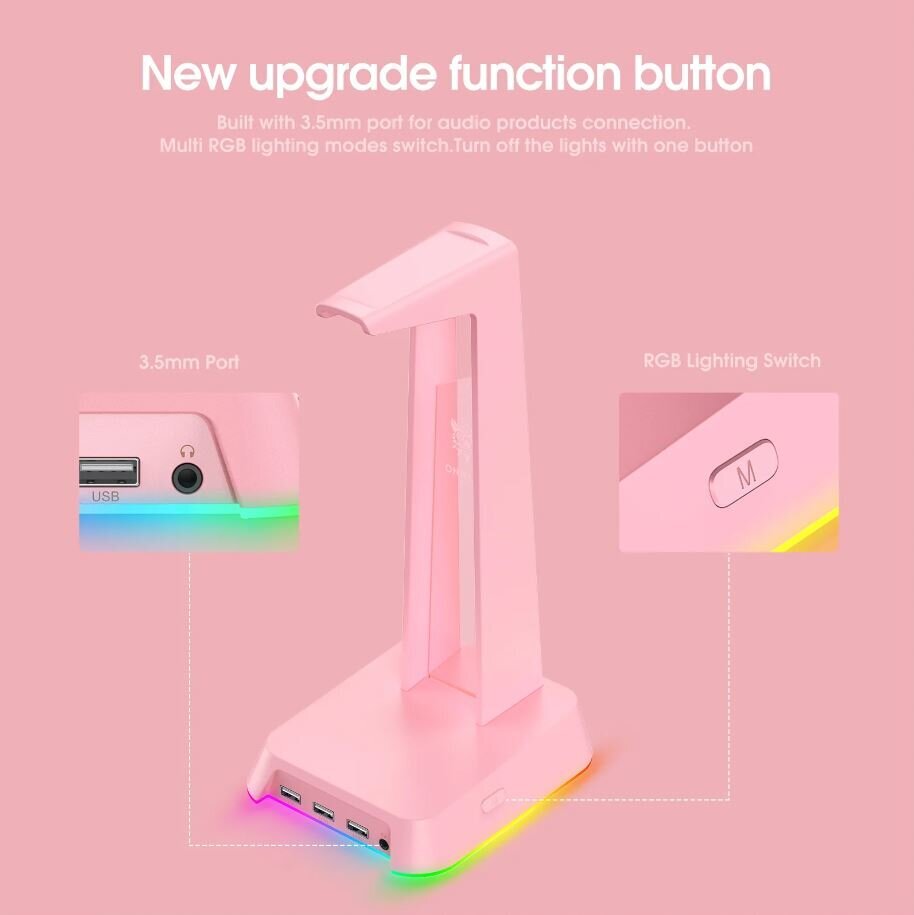 Kõrvaklappide statiiv koos USB-keskusega Onikuma ST2 RGB, roosa цена и информация | Kõrvaklappide tarvikud | hansapost.ee
