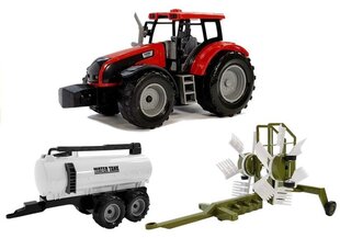 Трактор с прицепом, граблями и красным цистерной цена и информация | Игрушки для мальчиков | hansapost.ee