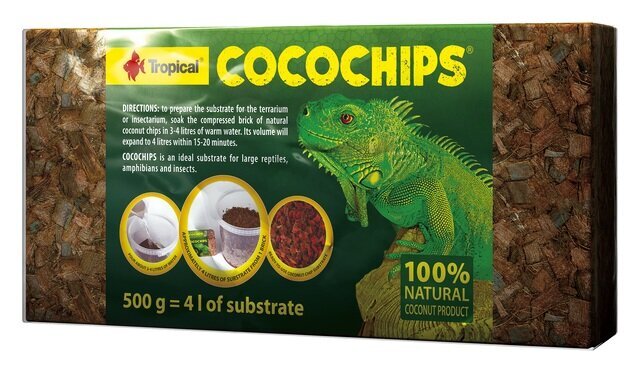 Tropical Cocochips kookoslaastude substraat, 500 g цена и информация | Kaubad eksootilistele loomadele | hansapost.ee