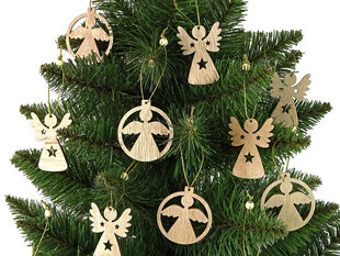 Jõulukaunistused, puidust inglid, kuuseehted, 12 tk hind ja info | Jõulukaunistused | hansapost.ee