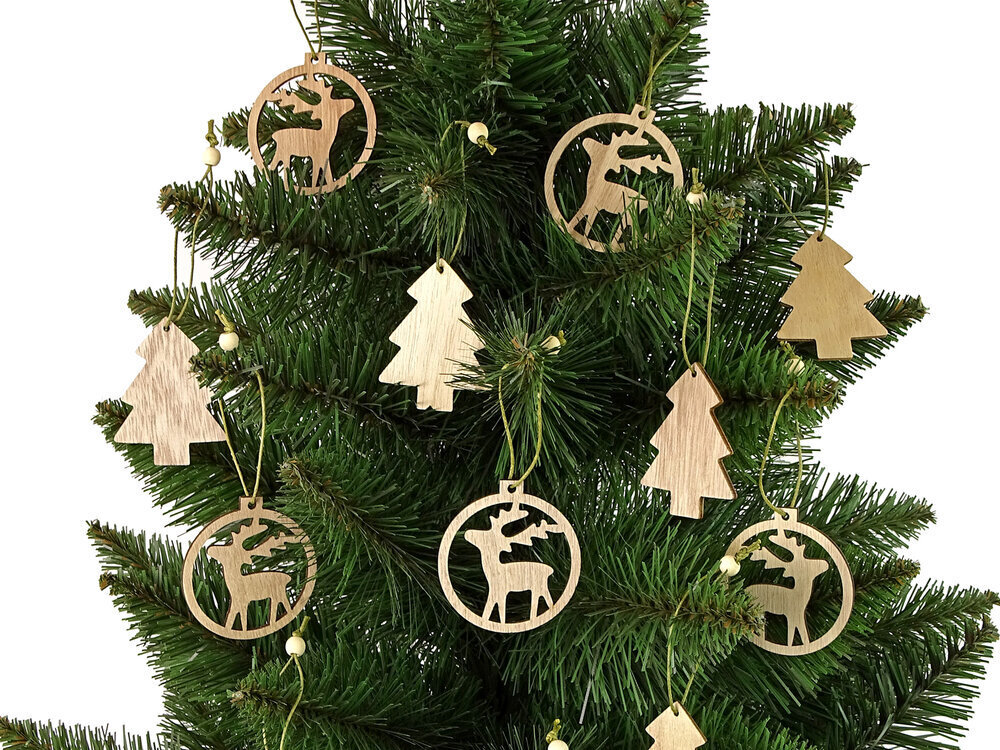 Jõulud puidust ehted Jõulupuu Põhjapõdra jõulupuu kaunistus 12 tükki цена и информация | Jõulukaunistused | hansapost.ee