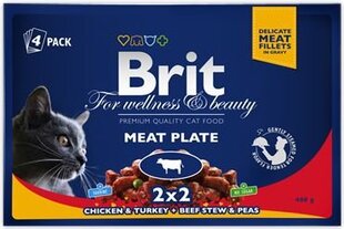 Набор консервов Brit Premium Cat Adult Meat Plate, 4 x 100 г цена и информация | Кошачьи консервы | hansapost.ee