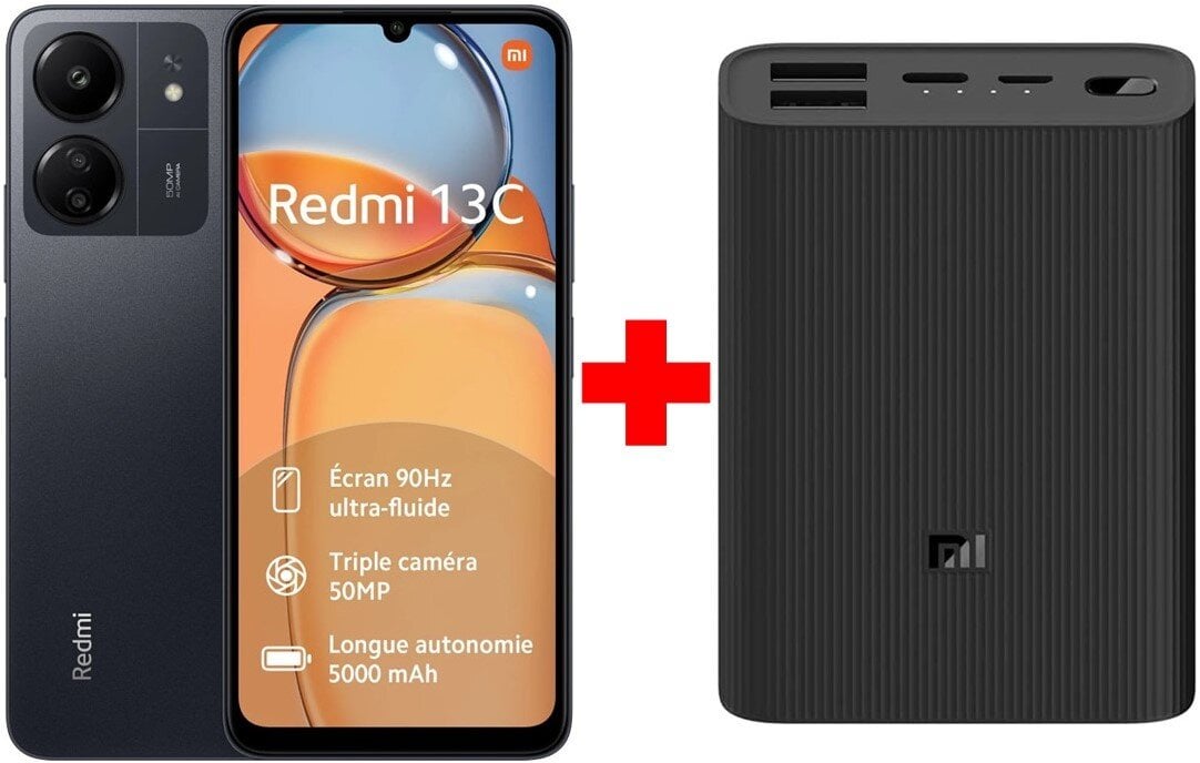 Xiaomi Redmi 13C 8/256GB Midnight Black + Xiaomi Mi Power Bank 3 Ultra Compact, 10000 mAh цена и информация | Telefonid | hansapost.ee