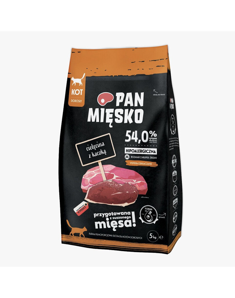 Pan Mięsko kuivtoit kassidele koos vasika- ja pardilihaga, 5 kg цена и информация | Kassi kuivtoit ja kassikrõbinad | hansapost.ee