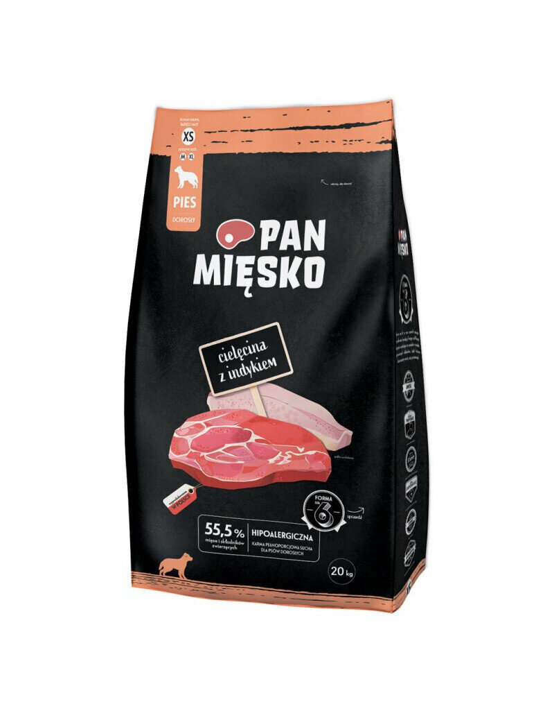 Pan Mięsko väikest tõugu koertele koos vasika- ja kalkunilihaga, 20 kg hind ja info | Koerte kuivtoit ja krõbinad | hansapost.ee