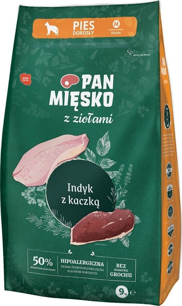 Pan Mięsko keskmist tõugu koertele koos kalkuni ja pardiga, 9 kg hind ja info | Koerte kuivtoit ja krõbinad | hansapost.ee