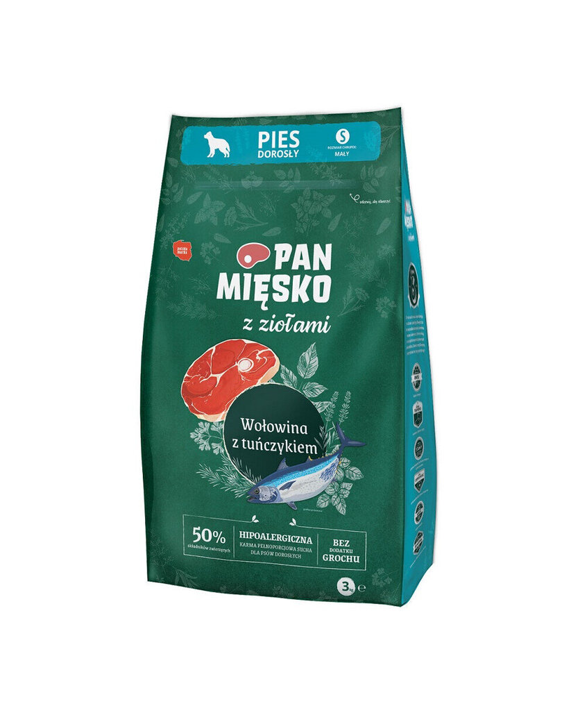 Pan Mięsko väikest tõugu koertele veiseliha, tuunikala ja ürtidega, 3 kg hind ja info | Koerte kuivtoit ja krõbinad | hansapost.ee