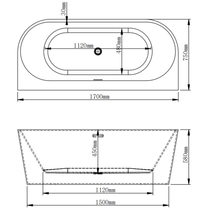 Akrüülvann Riva 1700x750x580, valge цена и информация | Vannid | hansapost.ee