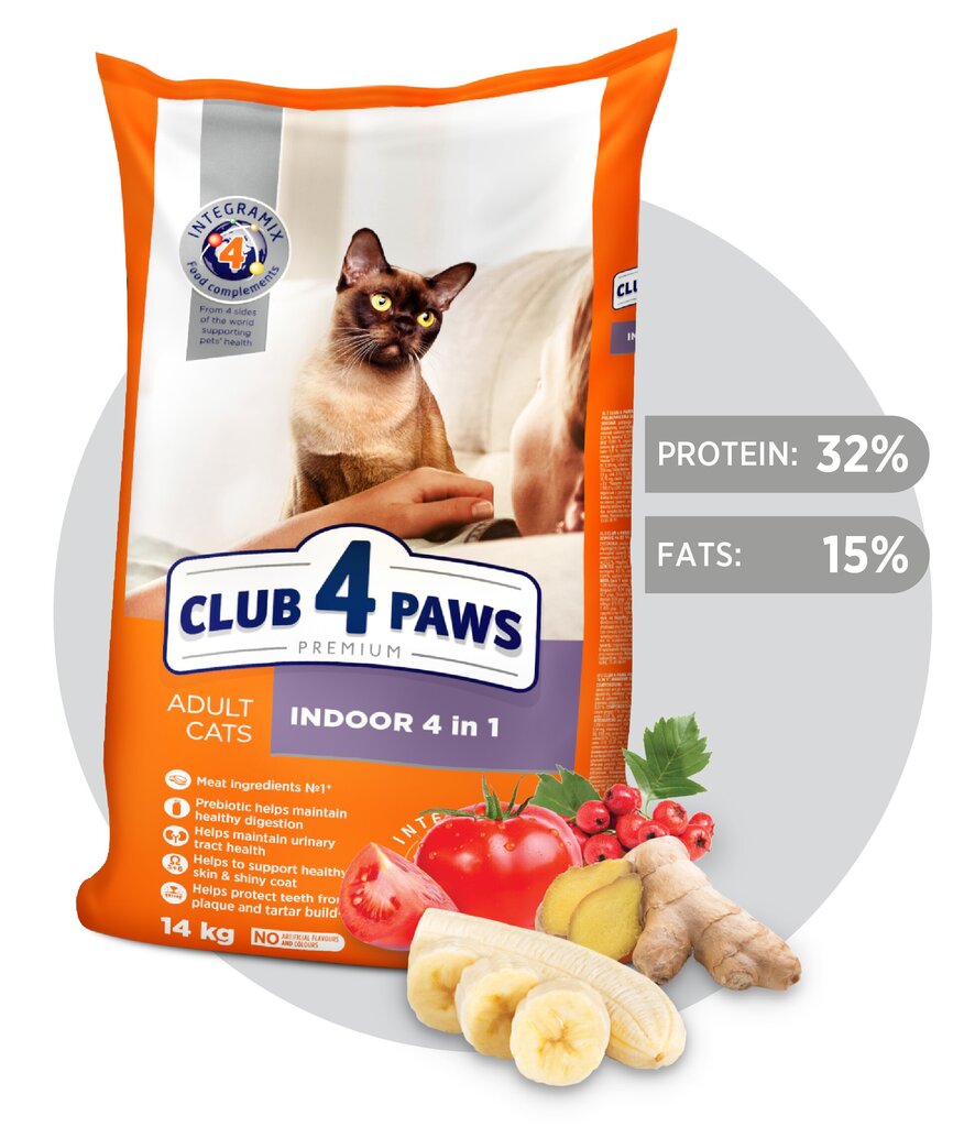 Club 4 Paws Premium kuivtoit täiskasvanud siseruumides elavatele kassidele "Indoor 4 in 1", 14 kg цена и информация | Kassi kuivtoit ja kassikrõbinad | hansapost.ee