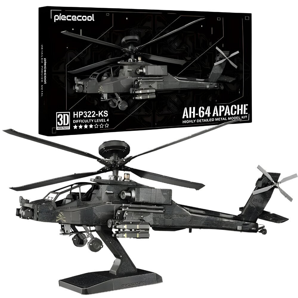 Metallist pusle 3D mudel AH-64 Apache helikopter Piececool, 145 tk цена и информация | Klotsid ja konstruktorid | hansapost.ee
