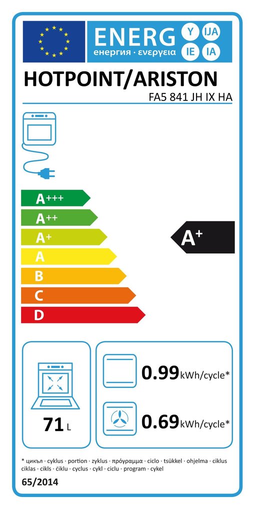 Integreeritav ahi Hotpoint-Ariston FA5841JHIXHA, maht 71 liitrit цена и информация | Ahjud | hansapost.ee