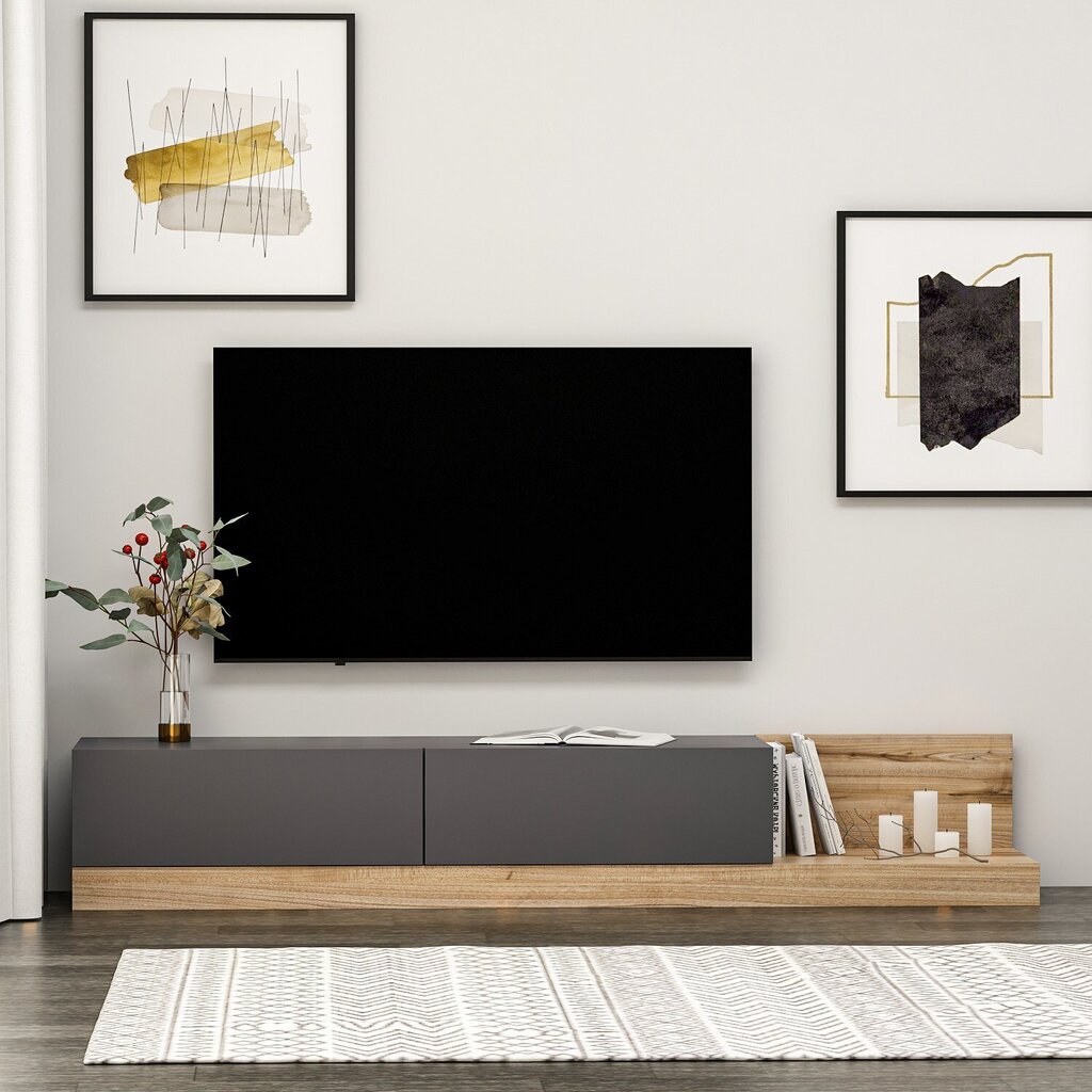 TV alus Asir, 180x30x37 cm, hall/pruun цена и информация | Televiisori alused | hansapost.ee