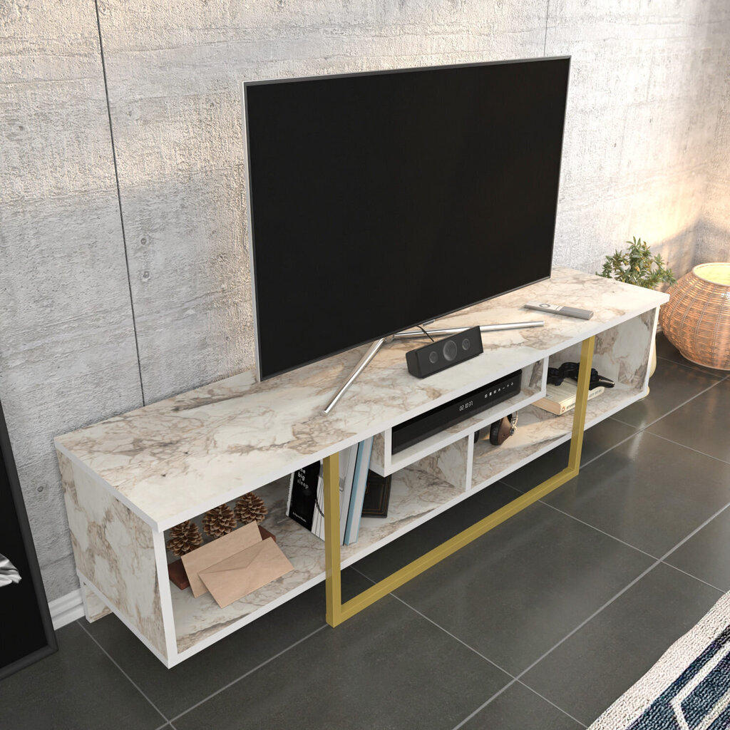 TV alus Asir, 150x35,2x40 cm, kuldne/valge цена и информация | Televiisori alused | hansapost.ee