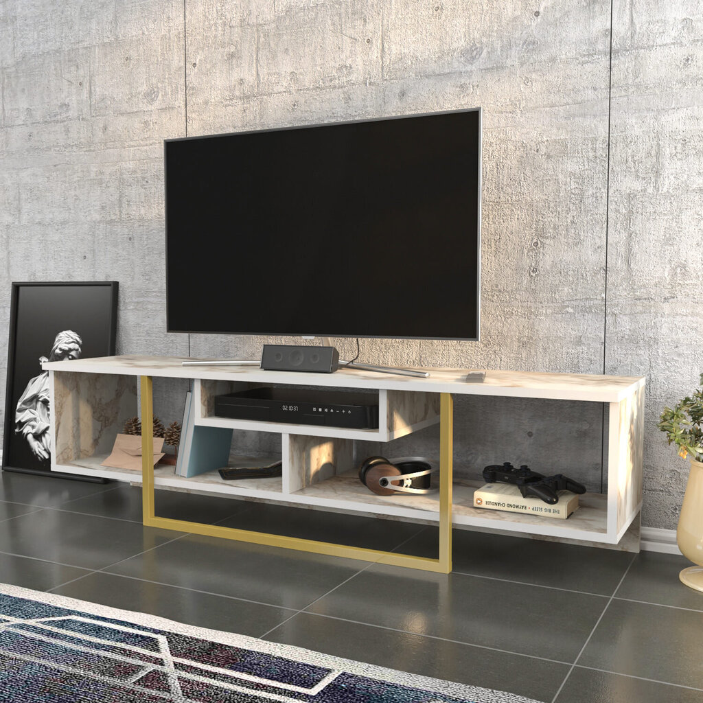 TV alus Asir, 150x35,2x40 cm, kuldne/valge hind ja info | Televiisori alused | hansapost.ee