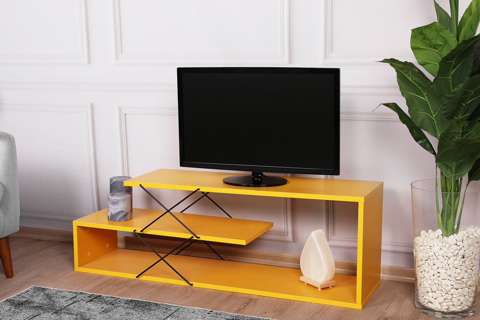 TV alus Asir, 120x40x30cm, kollane цена и информация | Televiisori alused | hansapost.ee