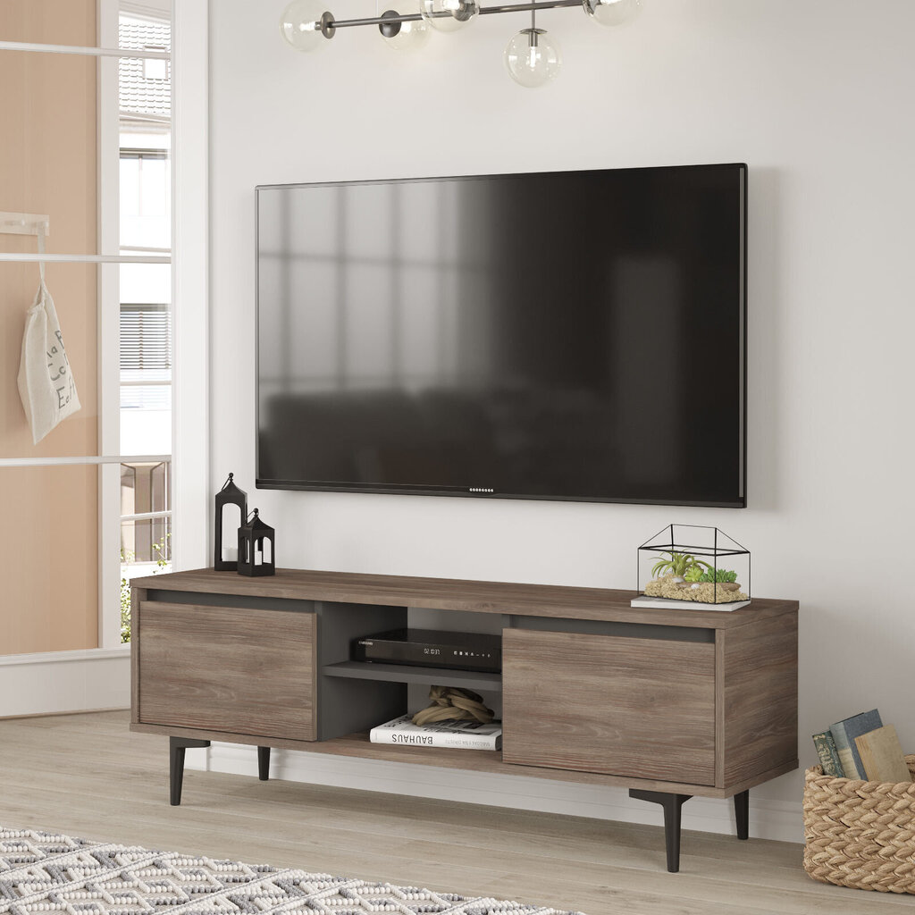 TV alus Asir, 140x48,1x35,5cm, tumepruun/must hind ja info | Televiisori alused | hansapost.ee