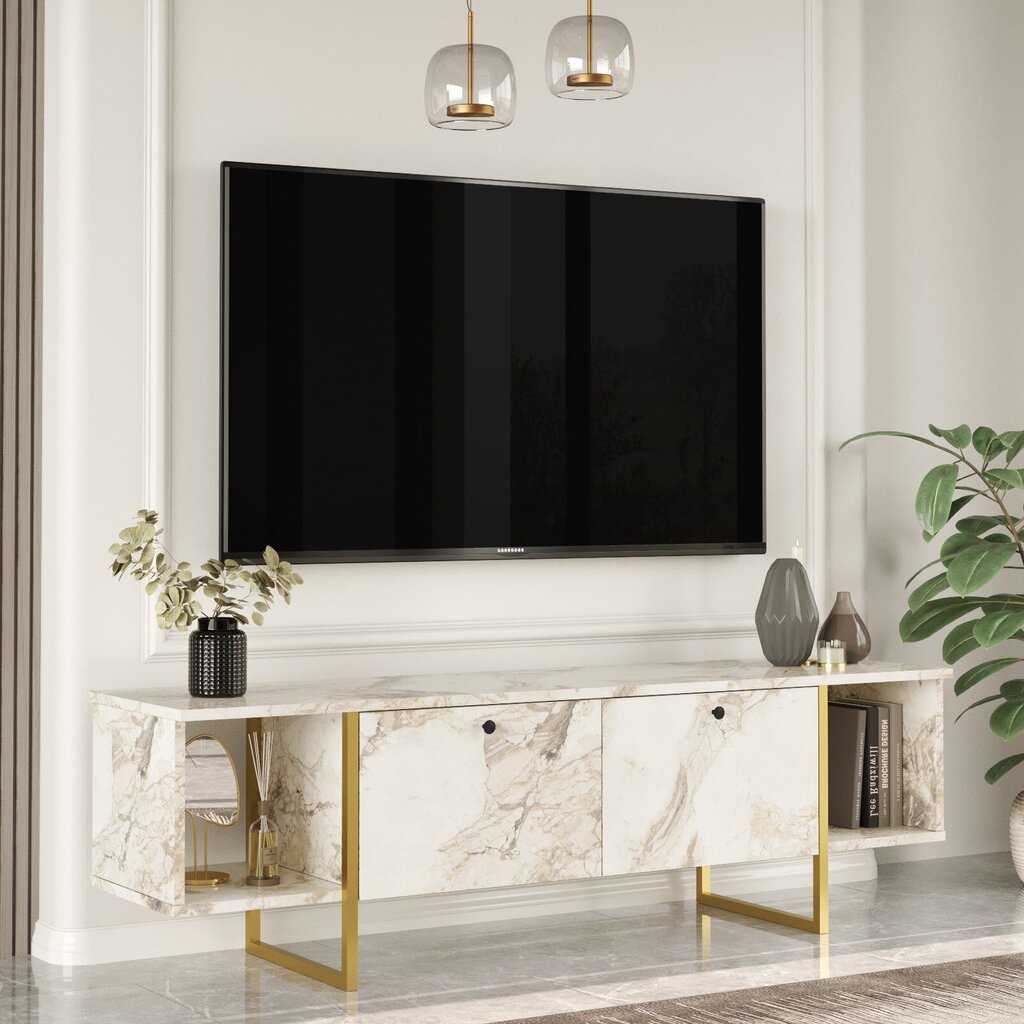 TV alus Asir, 160x47,6x40cm, valgekirju/kuldne hind ja info | Televiisori alused | hansapost.ee