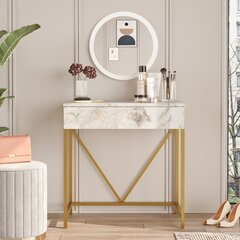 Туалетный столик Asir, 72x75x40см, цвет белый/золотой цена и информация | Туалетные столики | hansapost.ee