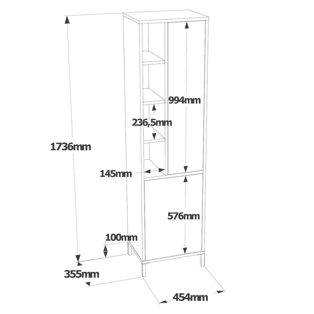 Kapp Asir, 45x173,6x35,5cm, valge hind ja info | Vannitoakapid | hansapost.ee