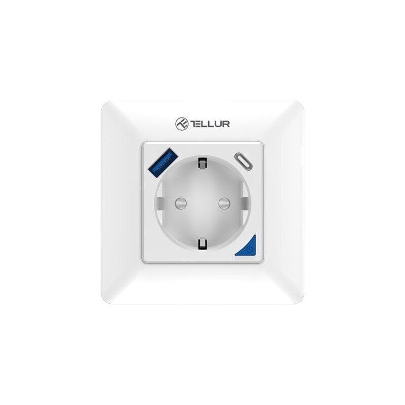 Tellur Smart WiFi Wall Plug 3600W 16A, PD20W, USB 18W, energy reading, white цена и информация | Pistikupesad ja lülitid | hansapost.ee