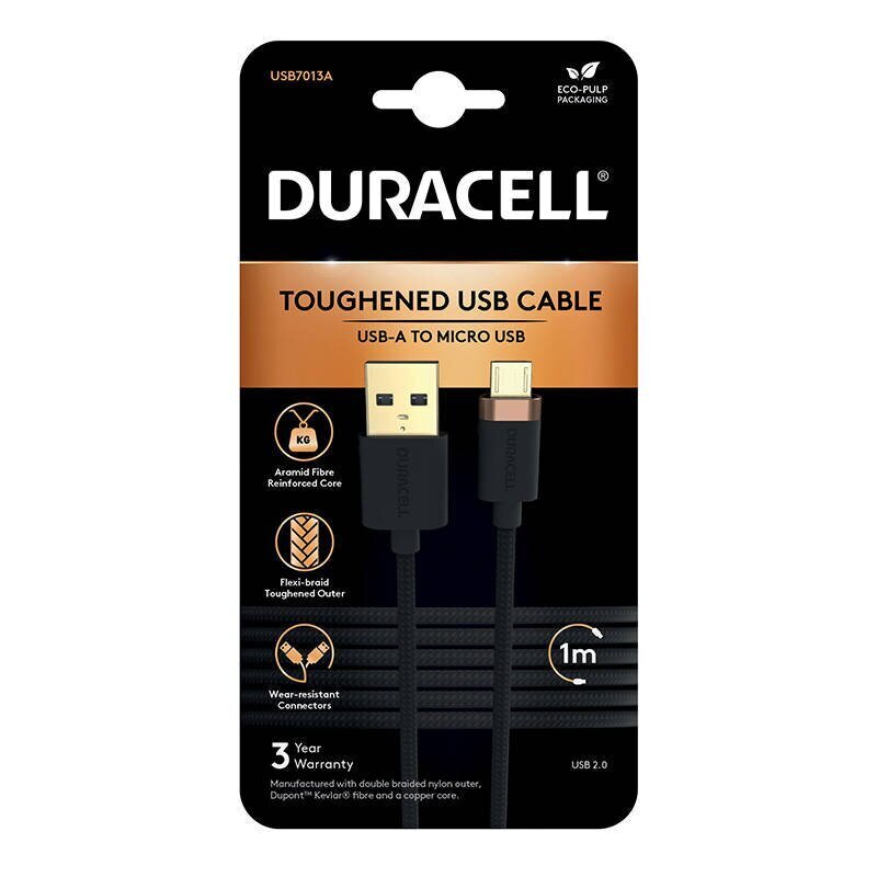 Duracell USB cable for Micro-USB 1m (Black) цена и информация | Mobiiltelefonide kaablid | hansapost.ee
