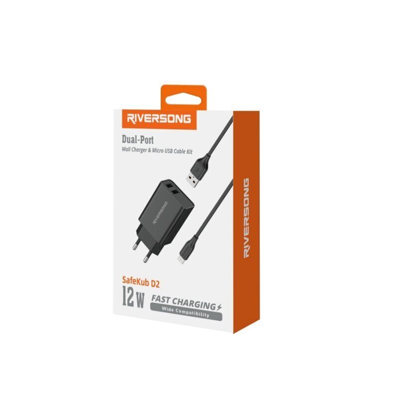 Riversong SafeKub D2 2x USB 12W + kaabel USB - microUSB AD29 + CM85 цена и информация | Laadijad mobiiltelefonidele | hansapost.ee