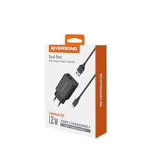 Riversong sieninis įkroviklis SafeKub D2 2x USB 12W juodas + laidas USB - USB-C AD29 + CT85 цена и информация | Зарядные устройства для телефонов | hansapost.ee