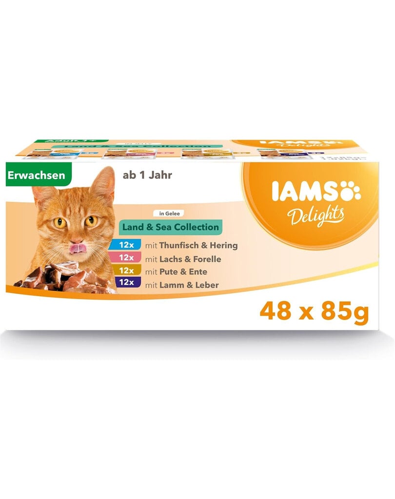 IAMS Cat Delights linnu-, lamba- ja kalakonservid, 48x85 g hind ja info | Kassikonservid | hansapost.ee