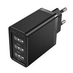 Wall charger 3x USB Vention FEAB0-EU, 2.4A, 12W (black) цена и информация | Зарядные устройства для телефонов | hansapost.ee