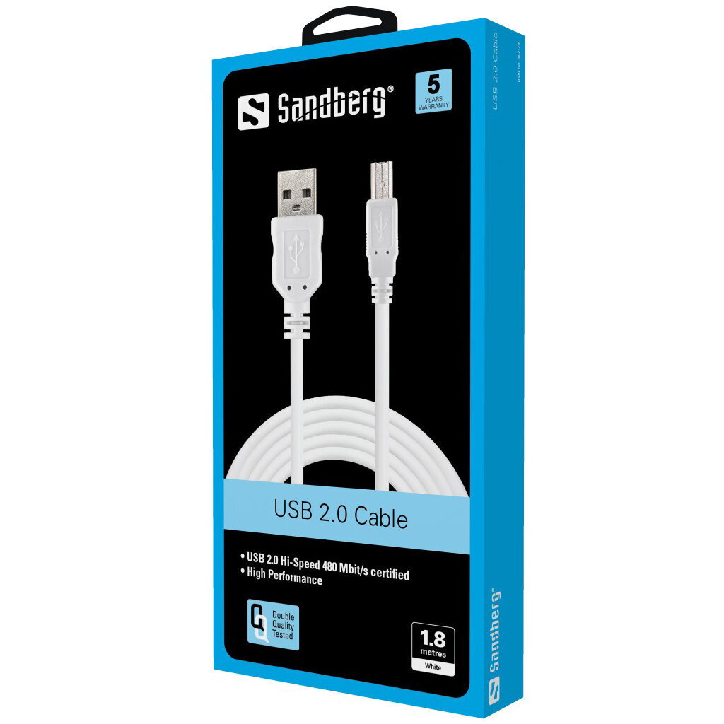 Sandberg, USB 2.0, 1,8m hind ja info | Juhtmed ja kaablid | hansapost.ee