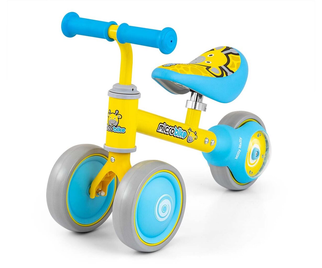 Kolmerattaline tasakaaluliikur, Milly Mally Micro Plus Giraffe, kollane/sinine hind ja info | Jooksurattad lastele | hansapost.ee