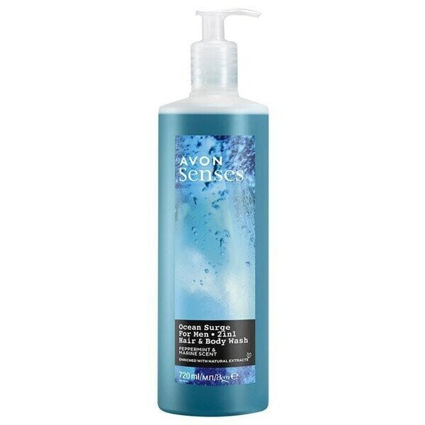 Dušigeel-šampoon meestele Avon Senses Ocean Surge For Men 2in1, 720 ml цена и информация | Dušigeelid, õlid | hansapost.ee