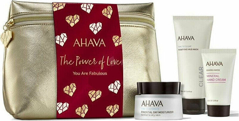 Kosmeetikakomplekt Ahava Set The Power of Love You are Fabulous naistele: päevakreem kuivale-normaalsele nahale, 50 ml + muda näomask, 100 ml + mineraalne kätekreem, 40 ml + kosmeetikakott hind ja info | Näokreemid | hansapost.ee