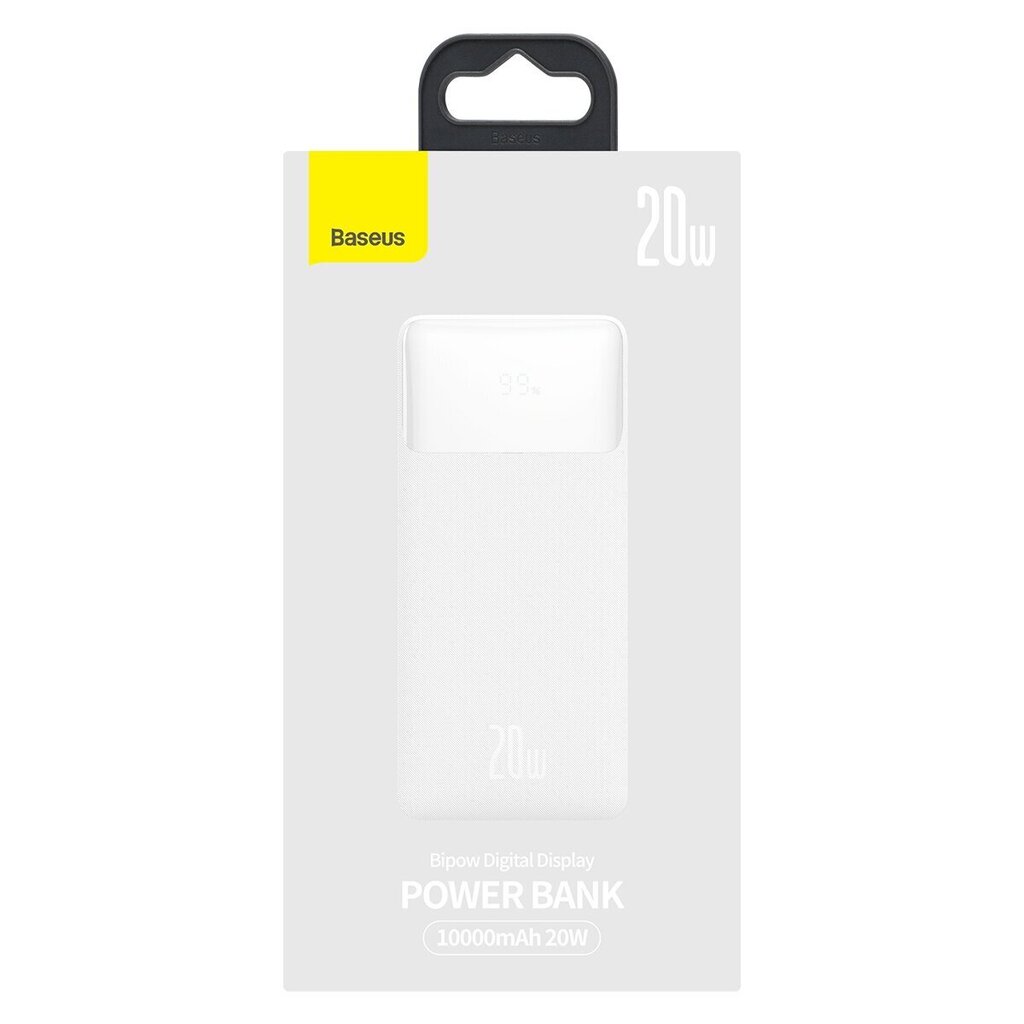 Akupank Baseus Bipow PPDML-L02 10000 mAh / 20W / 12V / 3A, valge цена и информация | Akupangad | hansapost.ee