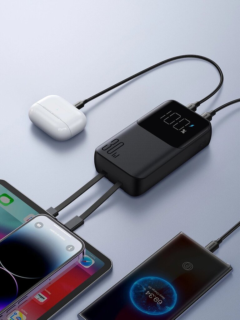 Joyroom powerbank 30W 10000mAh with built-in Lightning and USB-C cables black (JR-PBC06) hind ja info | Akupangad | hansapost.ee