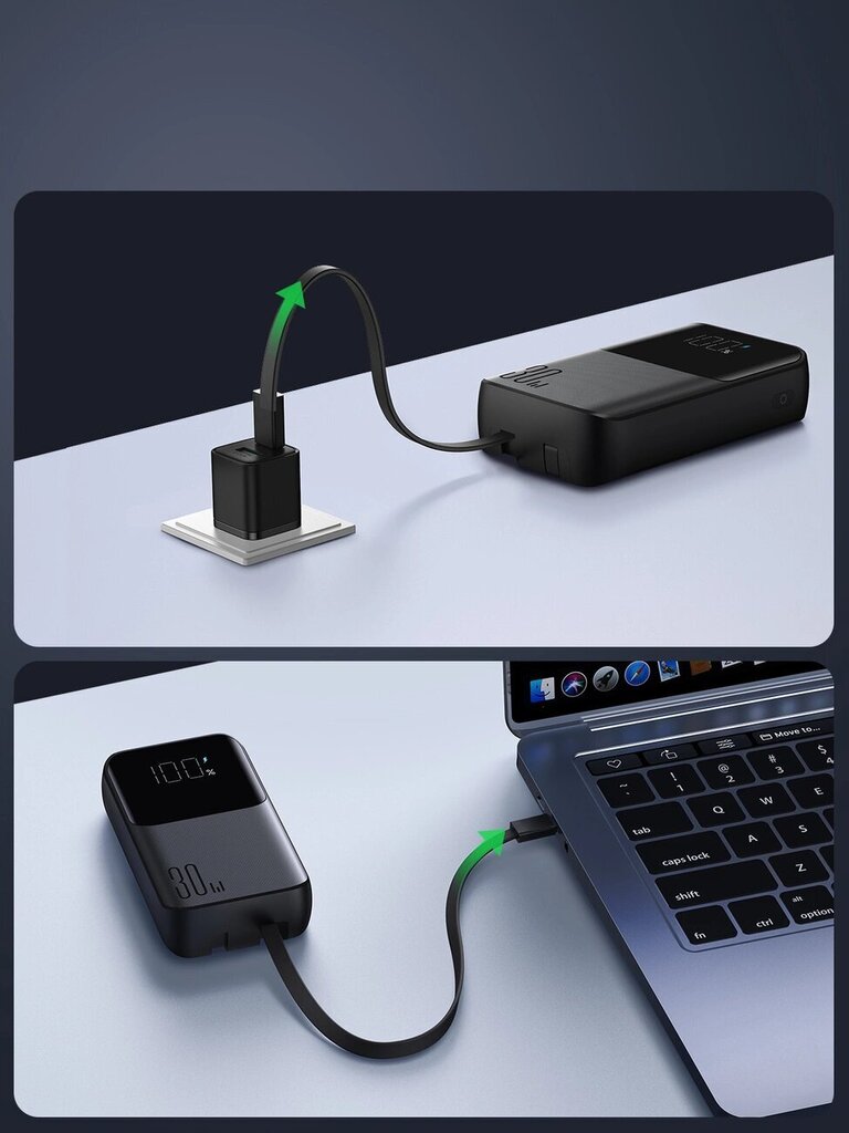 Joyroom powerbank 30W 10000mAh with built-in Lightning and USB-C cables black (JR-PBC06) цена и информация | Akupangad | hansapost.ee