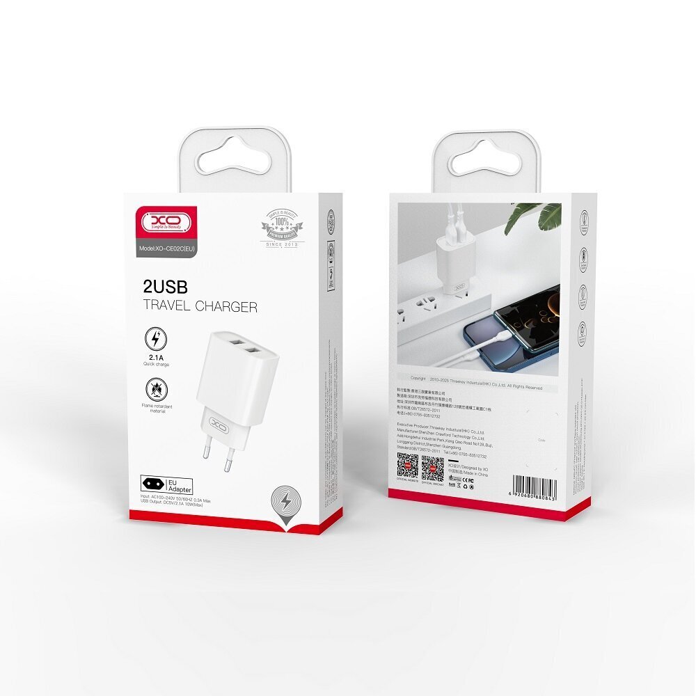 XO wall charger CE02C 2x USB 2,1A white hind ja info | Laadijad mobiiltelefonidele | hansapost.ee