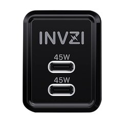 Wall charger INVZI GaN 2x USB-C, 45W, EU (black) цена и информация | Зарядные устройства для телефонов | hansapost.ee