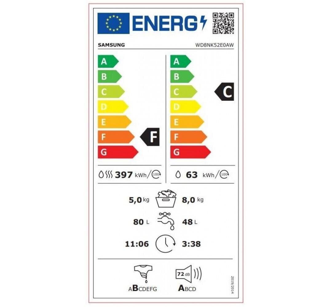 Samsung WD8NK52E3AW цена и информация | Pesumasinad | hansapost.ee