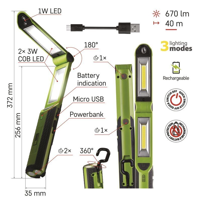 Töövalgusti laetav , 670 lm, 2200 mAh hind ja info | Rippvalgustid | hansapost.ee