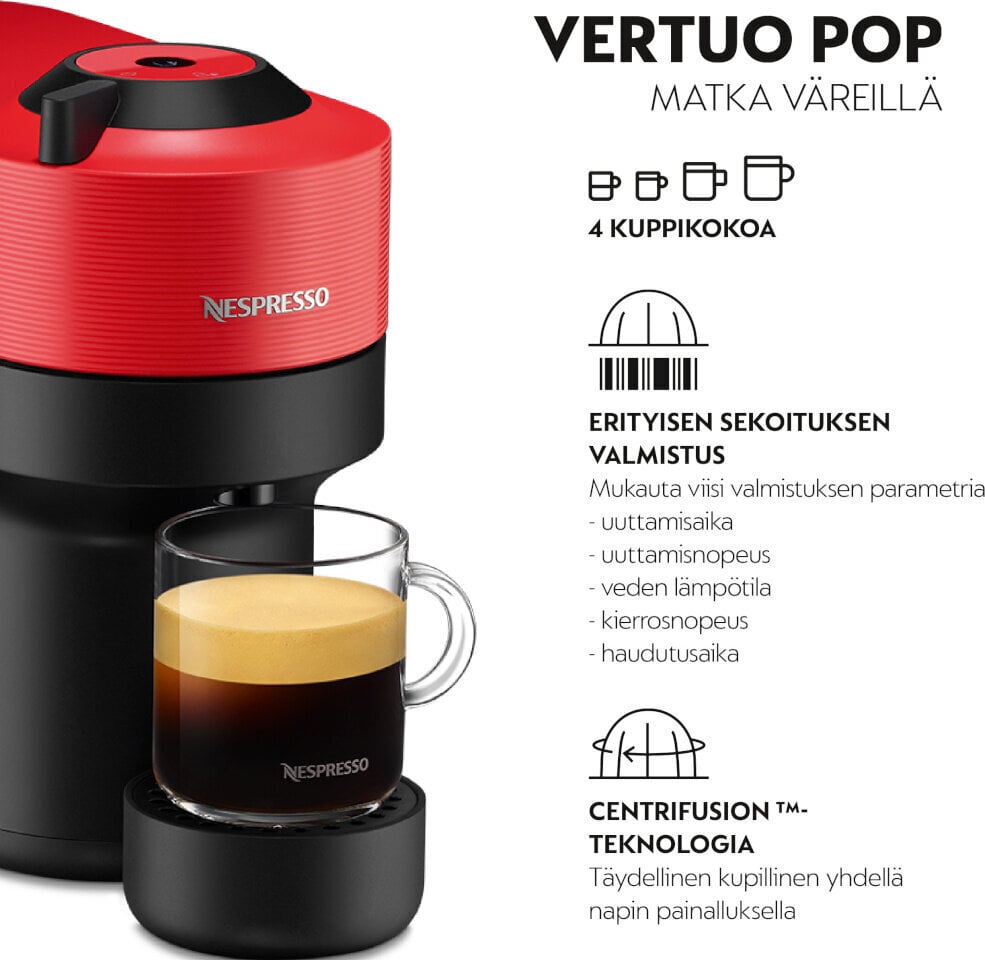 Krups kapselkohvimasin Nespresso Vertuo Pop XN9205 Spicy Red, punane hind ja info | Kohvimasinad ja espressomasinad | hansapost.ee
