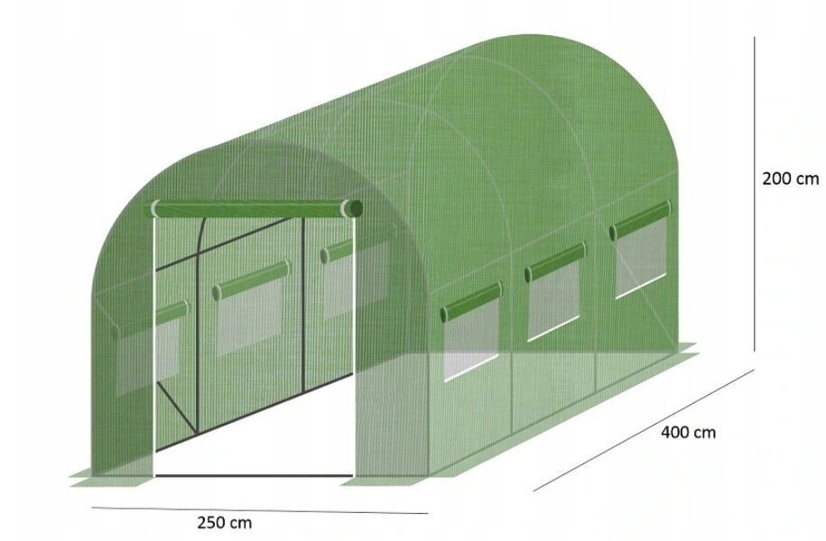 Tunnelkasvuhoone 3 segmenti, 4x2,5x2 m, roheline hind ja info | Kasvuhooned ja peenrakastid | hansapost.ee