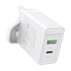 USB(A+C) Wall Charger Vention FBBW0-UK (18W|20W) UK White цена и информация | Зарядные устройства для телефонов | hansapost.ee